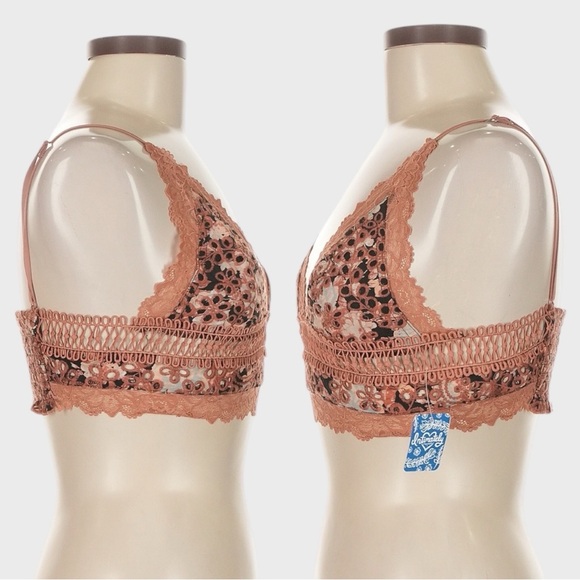 Free People Intimately Emma Soft Bra Women’s Medium Brown Embroidered Lace NWT - Picture 5 of 16